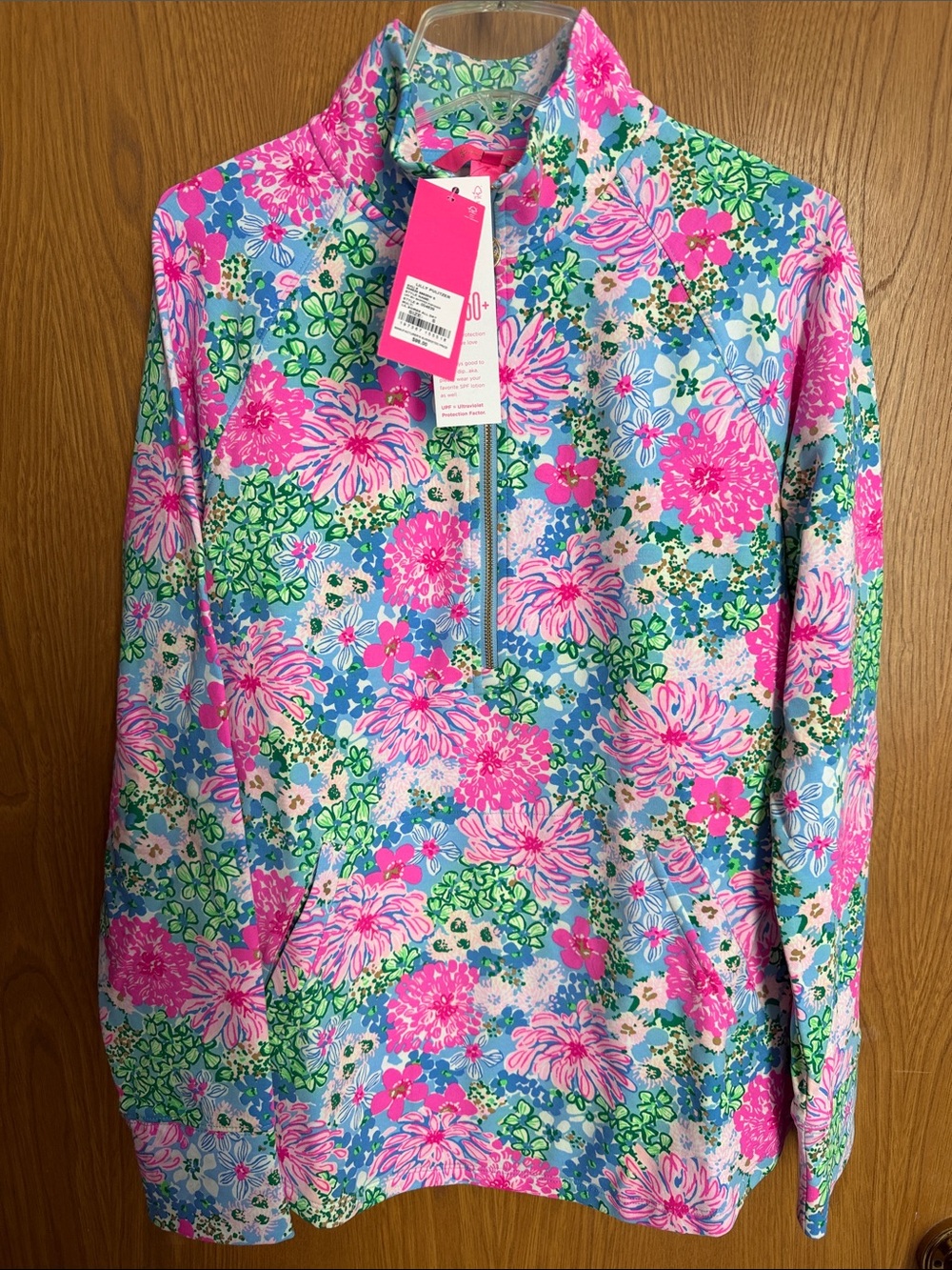 Lilly Pulitzer Floral Zip Pullover in Pink, Blue & Green